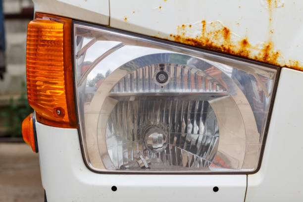 istock Headlight of a old truck closeup. Front view 817660540