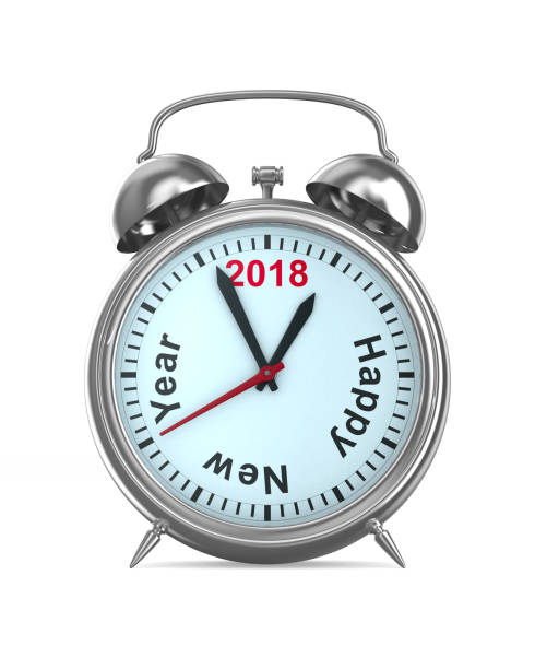istock 2018 year on alarm clock. Isolated 3D illustration 817688984