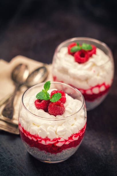 istock Chia Seed Pudding With Fresh Raspberries and Vanilla Ice Cream 817712380