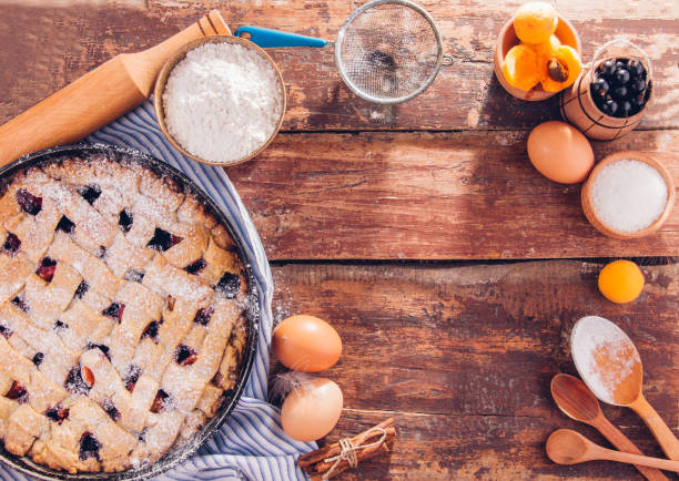 istock Black currant and apricot pie with ingredients 817724656