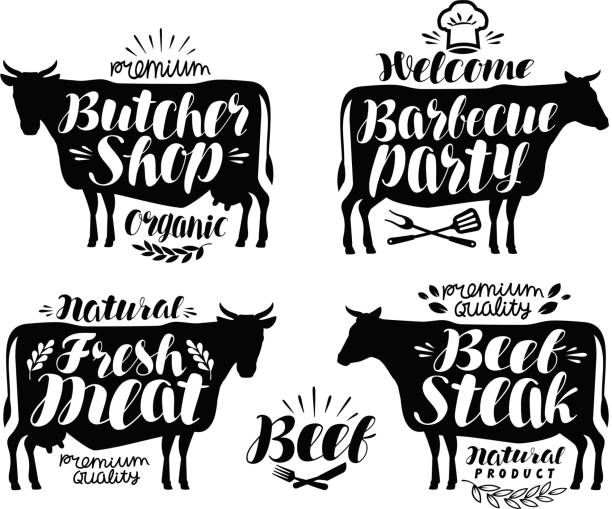 istock Butcher shop, barbecue party label set. Meat, beef steak, bbq icon or icon. Lettering vector illustration 817758874