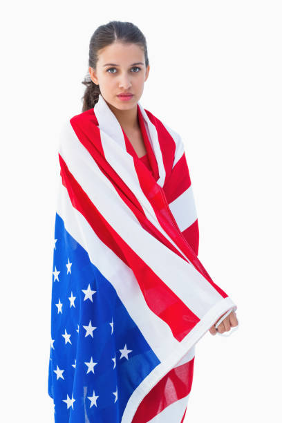 istock Pretty brunette wearing the american flag 817780336
