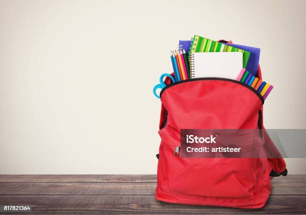 School Stock Photo - Download Image Now - School Supplies, Backpack, Red