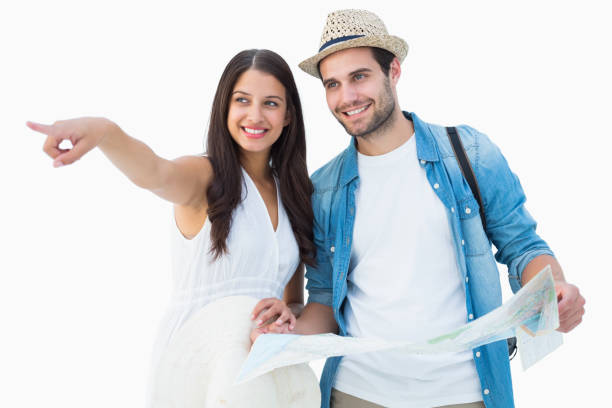 istock Happy hipster couple looking at map 817831926