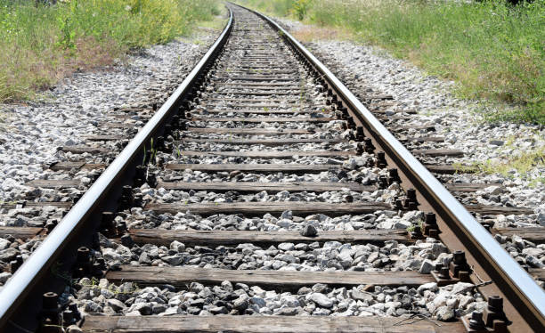 istock Old railway tracks through non-urban landscape 817832654