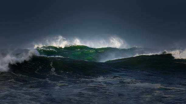 big waves with stormy weather stock photo