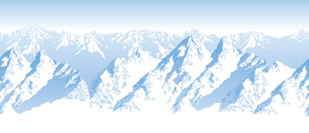 illustrazioni stock, clip art, cartoni animati e icone di tendenza di senza soluzione di continuità vettore blu belle montagne modello panoramico - glacier mountain ice european alps