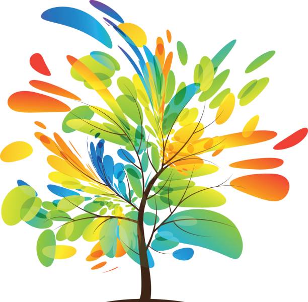 Tree design Multicolored tree splash on white background variegated foliage stock illustrations