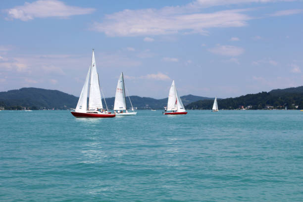 istock yachts with white sails on the big lake 817844604