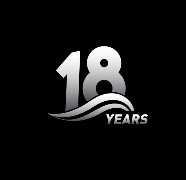 illustrazioni stock, clip art, cartoni animati e icone di tendenza di 18 anni con logo swoosh celebration design - 18 19 years