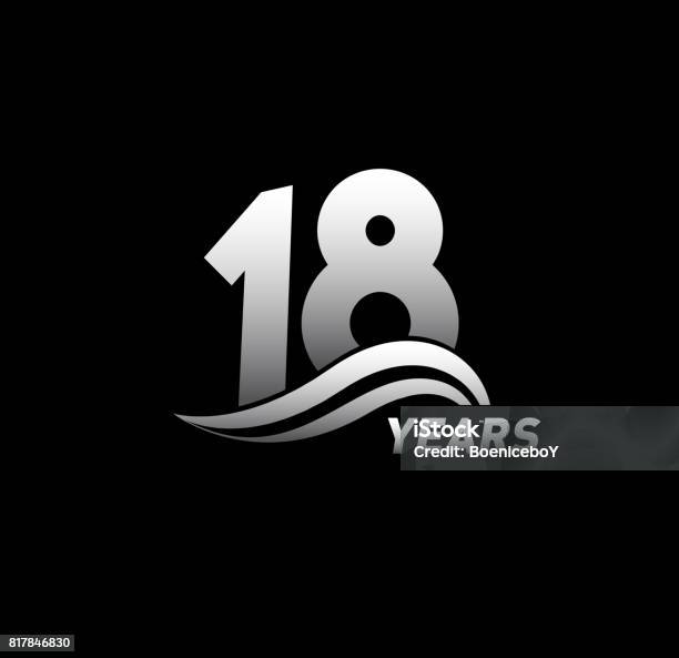 18 Years Anniversary With Swoosh Celebration Design Logo Stock Illustration - Download Image Now