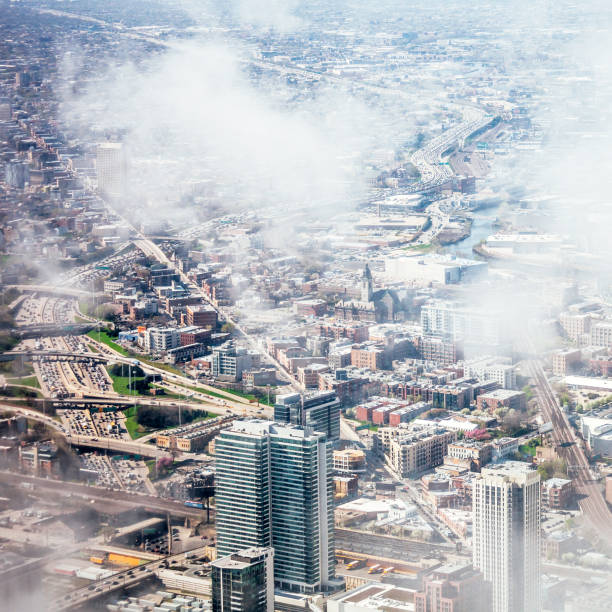 Aerial view to Chicago Aerial view to Chicago downtown chicago smog stock pictures, royalty-free photos & images