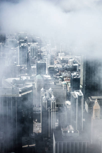 Aerial view to Chicago Aerial view to Chicago downtown chicago smog stock pictures, royalty-free photos & images