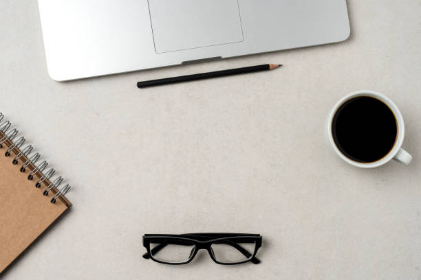istock Business background with laptop and accessories 817868012