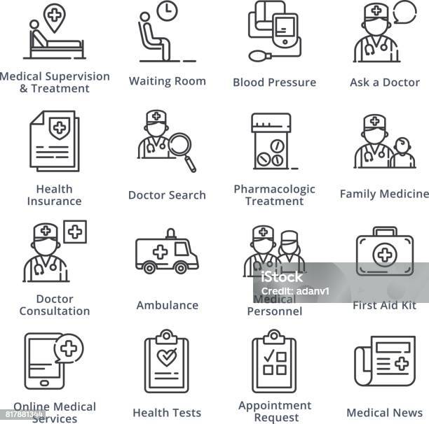 Black Medical Health Care Icons Set 2 Outline Series Stock Illustration - Download Image Now