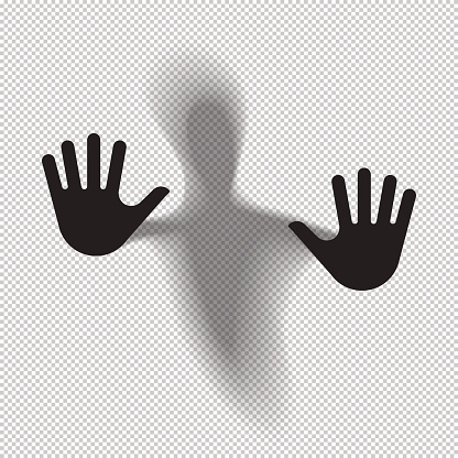 Shadowy figure behind glass translucent isolated. Vector illustration.