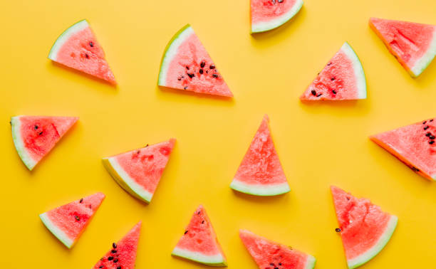 istock Above view at watermelon cut parts 817937178