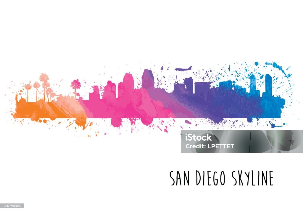 San Diego Skyline Watercolor A vector illustration of the San Diego Skyline in watercolor paint. San Diego stock vector