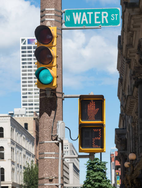 istock Green raffic light on a Water street 817948176