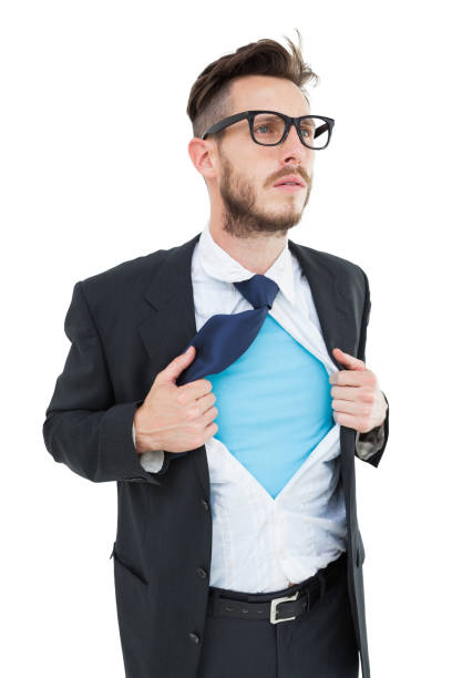 istock Geeky hipster opening shirt superhero style 817999340