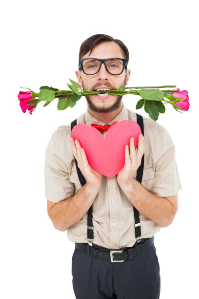 istock Geeky hipster offering valentines gifts 818007132