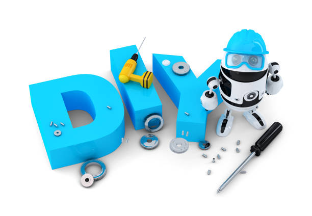 istock Robot with DIY sign. Technology concept. Isolated on white background. Contains clipping path. 818021192