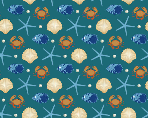 istock Marine seamless pattern, cartoon style. Underwater world, sea life infinite background. Starfish, shell, fishes repeating texture. Vector illustration. 818058554