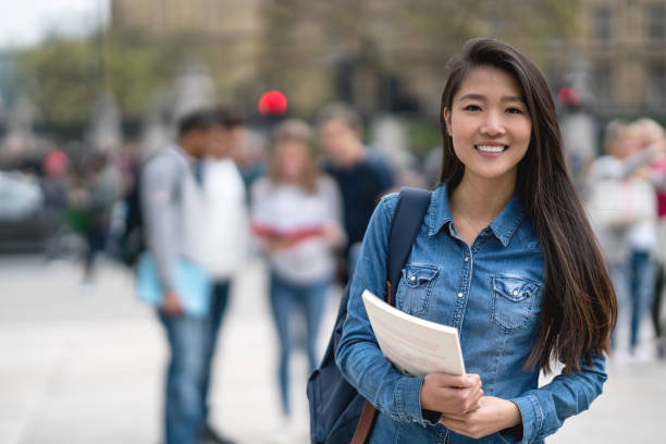 istock Portrait of an Asian student outdoors looking at the camera smiling 818090270