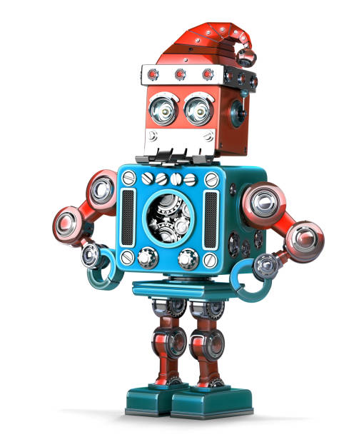 istock Retro robot with santa's hat and beard. Isolated. Contains clipping path 818091116