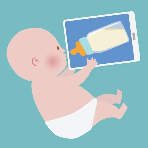 Vector illustration of Baby holding tablet