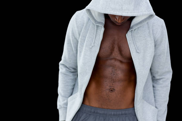 istock Muscular young man in hood jacket 818117536