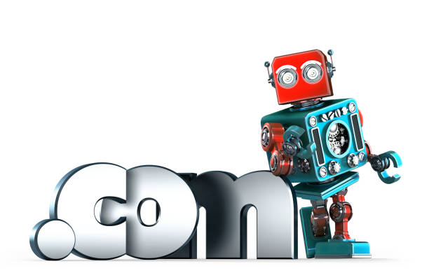 istock Retro robot with dot COM domain sign. Isolated. Contains clipping path 818124314
