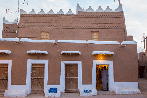 Ushaiger, Ar Riyadh: Restored building made from mud in the Ushaiger, KSA. Ushaiger is one of the Heritage Villages in the Kingdom of Saudi Arabia