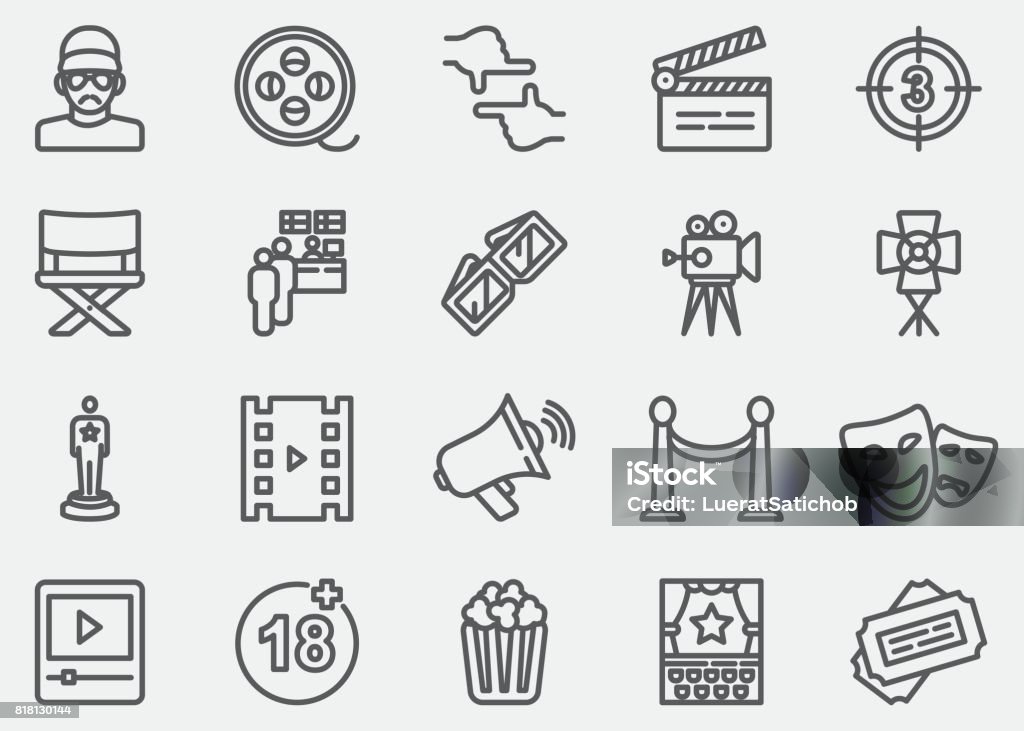 Film industry Line Icons Icon Symbol stock vector
