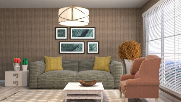 istock Interior living room. 3d illustration 818130568