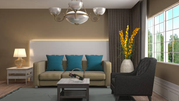 istock Interior living room. 3d illustration 818130596