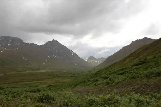 Misty valley in the Alaska Range off the Denali Highway