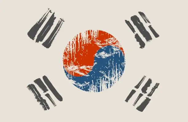 Vector illustration of South Korea flag grunge style.