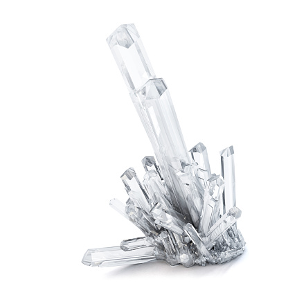 3D Quartz crystals. Isolated on white. Contains clipping path