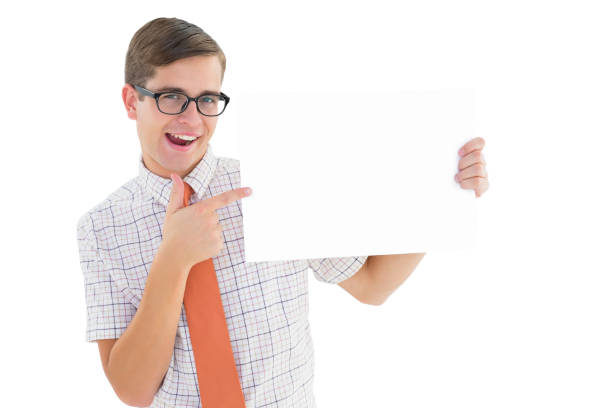 istock Geeky hipster smiling and showing card 818142642