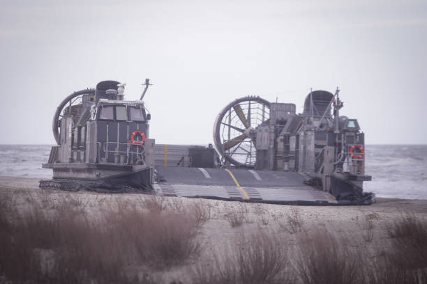 A US Navy Landing Craft Air Cushion (LCAC) approaches the shore during a NATO military exercise held at Capu Midia shooting range, at the Black Sea shore, 300 Km south-east from Bucharest, Romania, 18 March 2017.