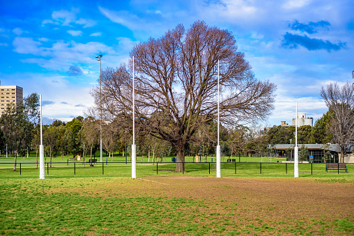 Australian Football League goal posts in a park