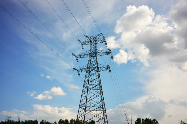 istock Electric power tower, transmission of high voltage 818236610