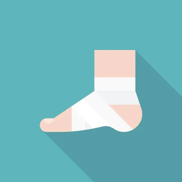 Vector illustration of Injury Ankle and foot wrap in white elastic bandage icon