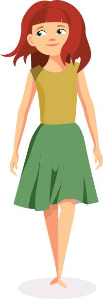 illustrations, cliparts, dessins animés et icônes de jeune fille en illustration vectorielle robe verte - girl5