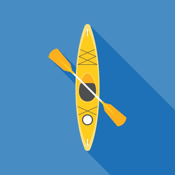 illustrazioni stock, clip art, cartoni animati e icone di tendenza di kayak giallo con pagaia - kayak