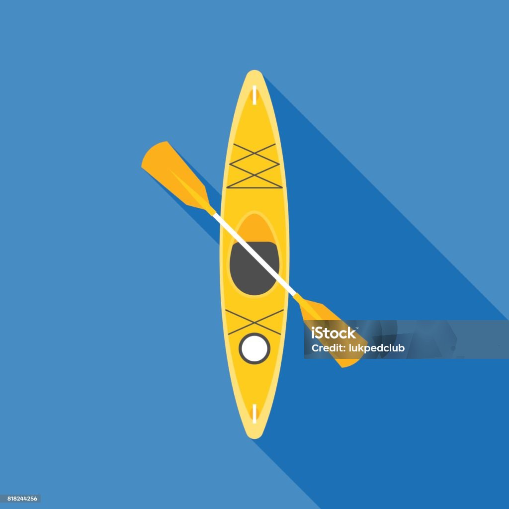 yellow kayak with paddle yellow kayak with paddle, flat design vector with long shadow Kayak stock vector