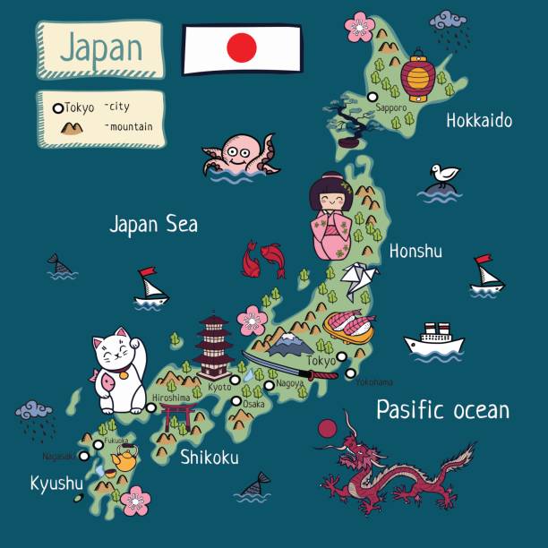 cartoon map of japan cartoon map of japan osaka japan stock illustrations