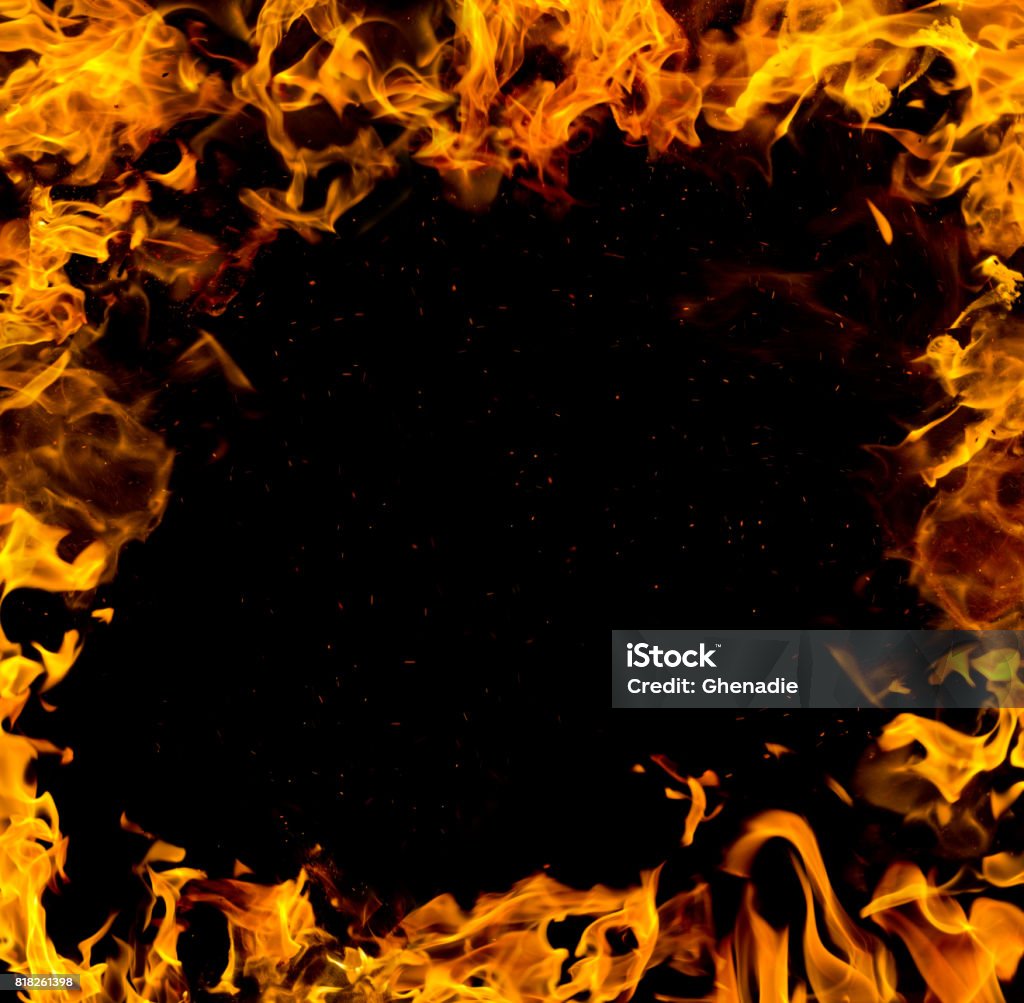 Bonfire Frame Square Square Fire Frame On Black Background Stock Photo - Download Image Now ...