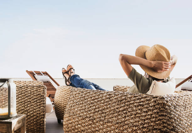 Young girl resting on hotel terrace
